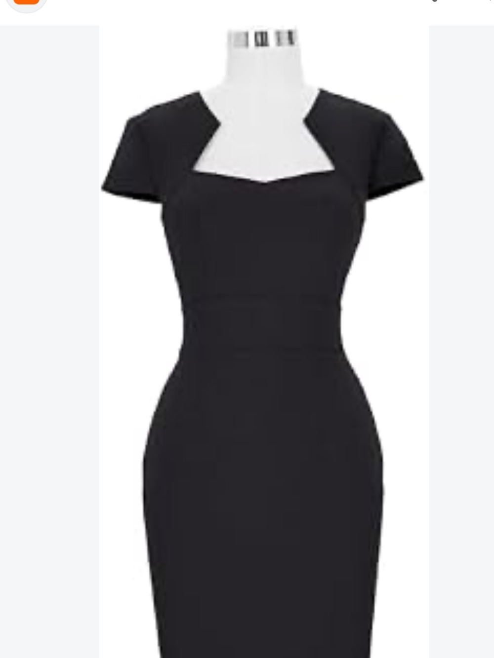 Grace Karin Black Midi Sheath Dress with Notch Neckline